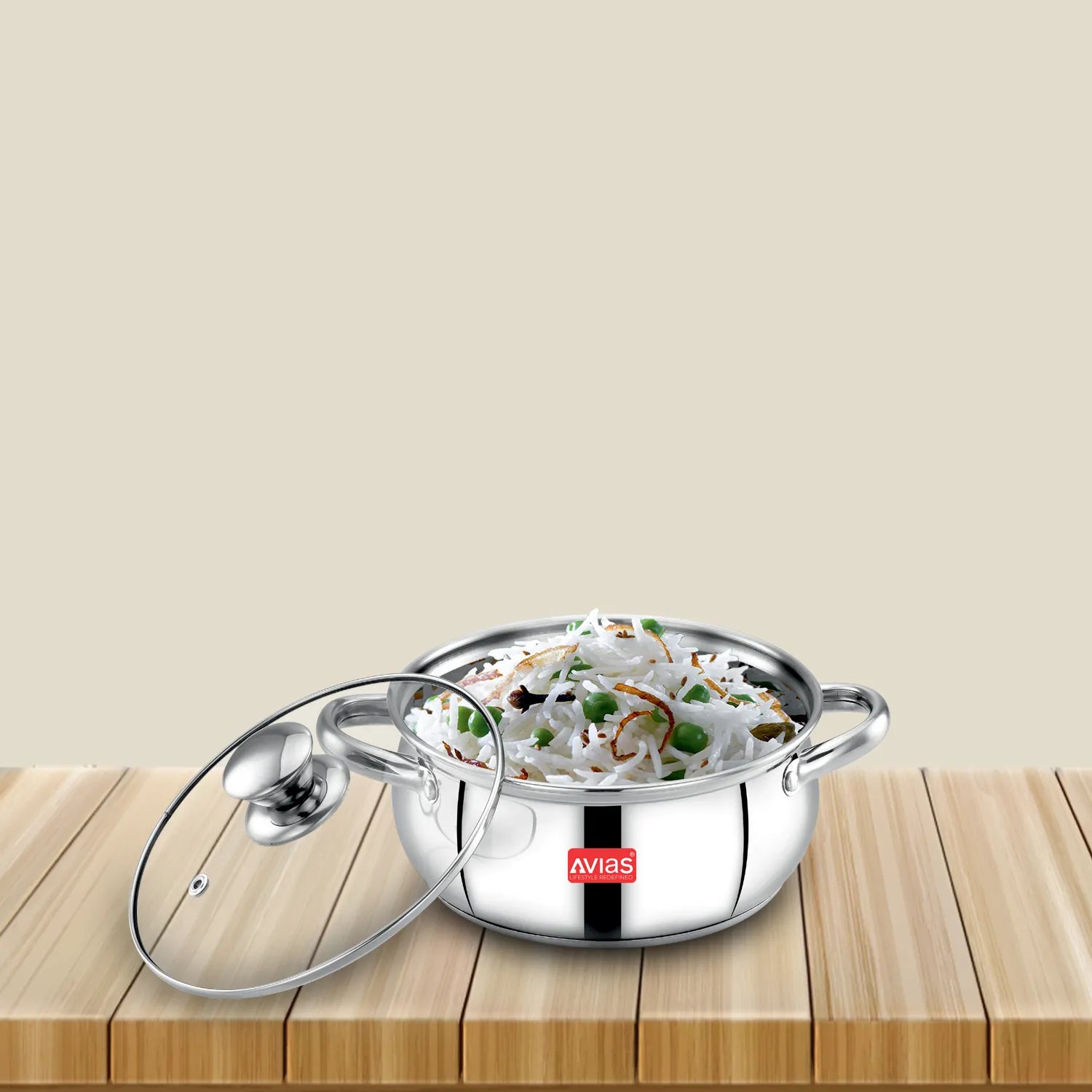 AVIAS Inox IB stainless steel cookpot with glass lid with steam vent