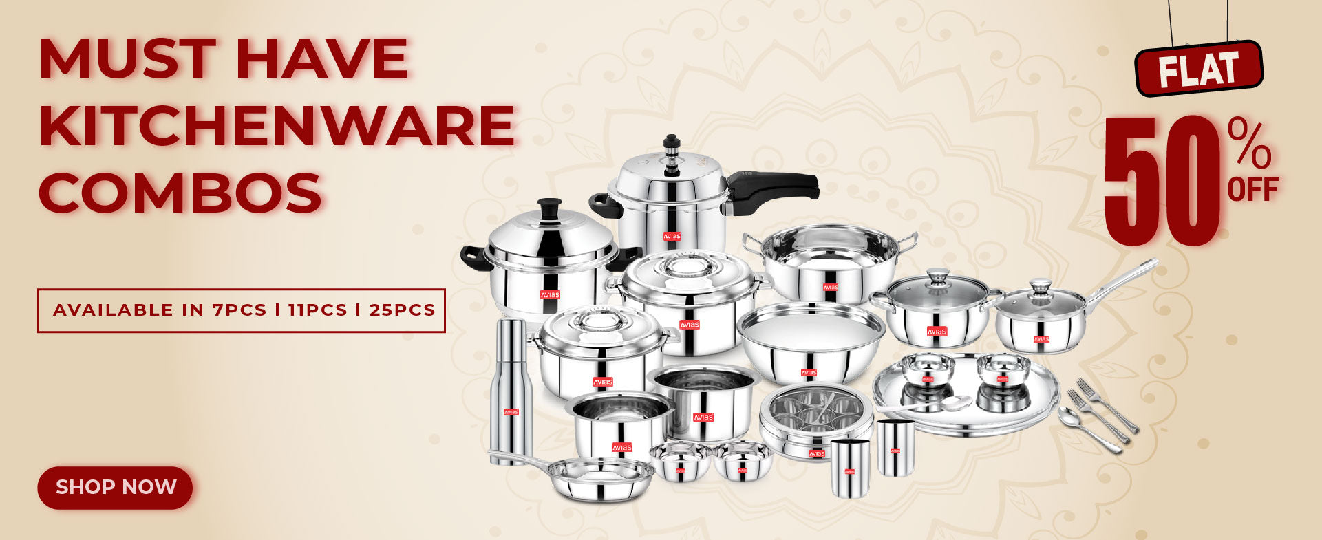 Avias stainless steel kitchen combo set/ cookware combo set at 50% offer