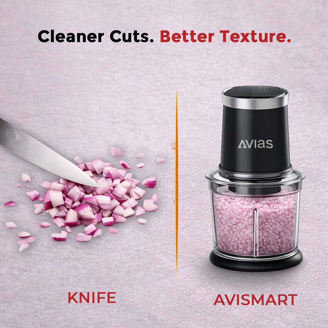 AVIAS Avismart Electric Vegetable Chopper for Kitchen with 2 Speed Modes, 300 Watts Copper Motor, 900 ML | 4 Stainless Steel Blades to Chop Vegetables, Nuts | 2 Years Warranty (Black)
