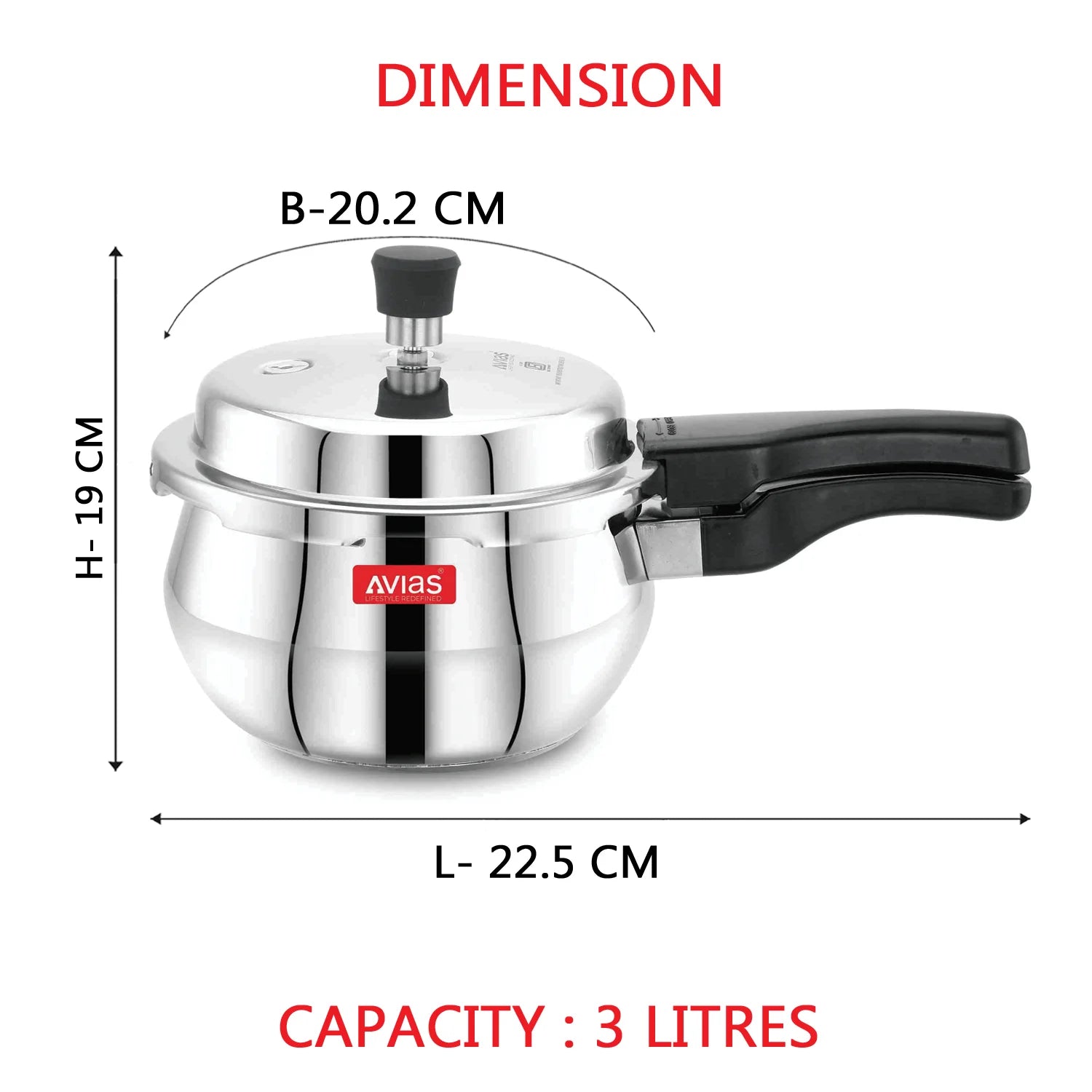 AVIAS Avanti Handi high-quality stainless steel pressure cooker 3 liters