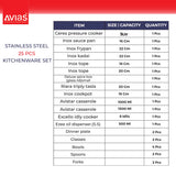Best Stainless Steel Kitchenware sets 25 Pieces size and quantity