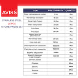 Best Stainless Steel Kitchenware sets 25 Pieces size and quantity