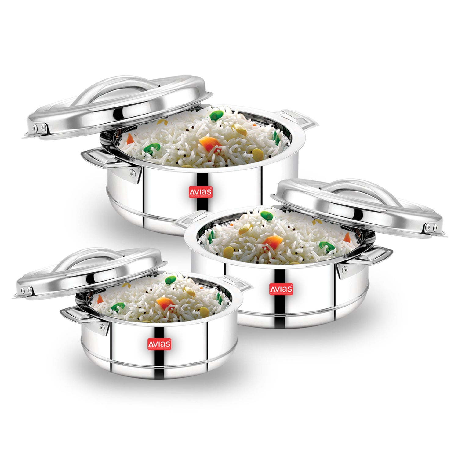 AVIAS Astra Casserole/Hotpot | Highly durable & odor free | Double wall insulated | Firm twist lock | Sturdy side handles | set of 3-1000 ml / 1500 ml / 2500 ml