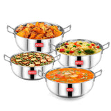 AVIAS Inox IB stainless steel kadai set of 4 for cooking best quality food