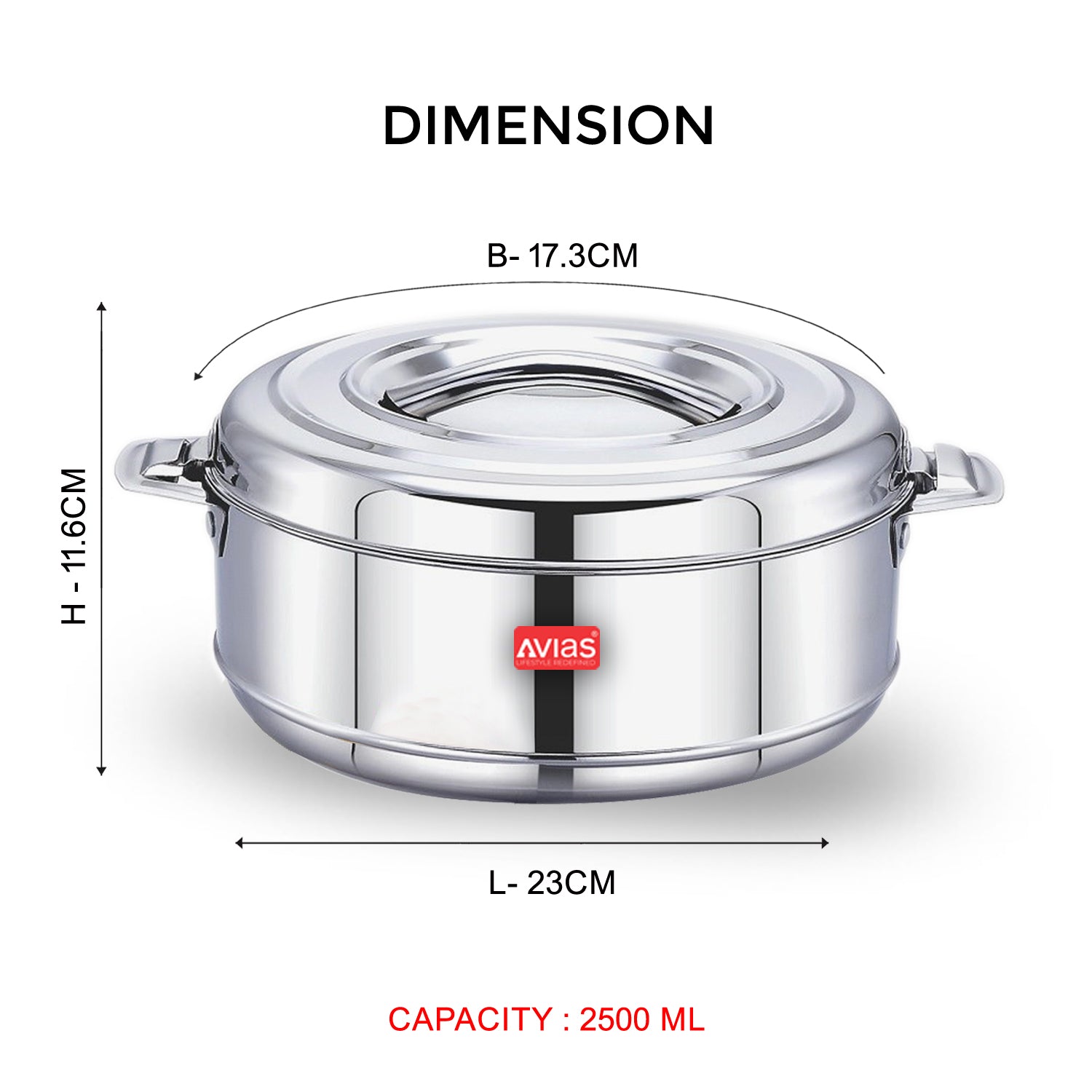 AVIAS Astra Casserole/Hotpot | Highly durable & odor free | Double wall insulated | Firm twist lock | Sturdy side handles | set of 3-1000 ml / 1500 ml / 2500 ml