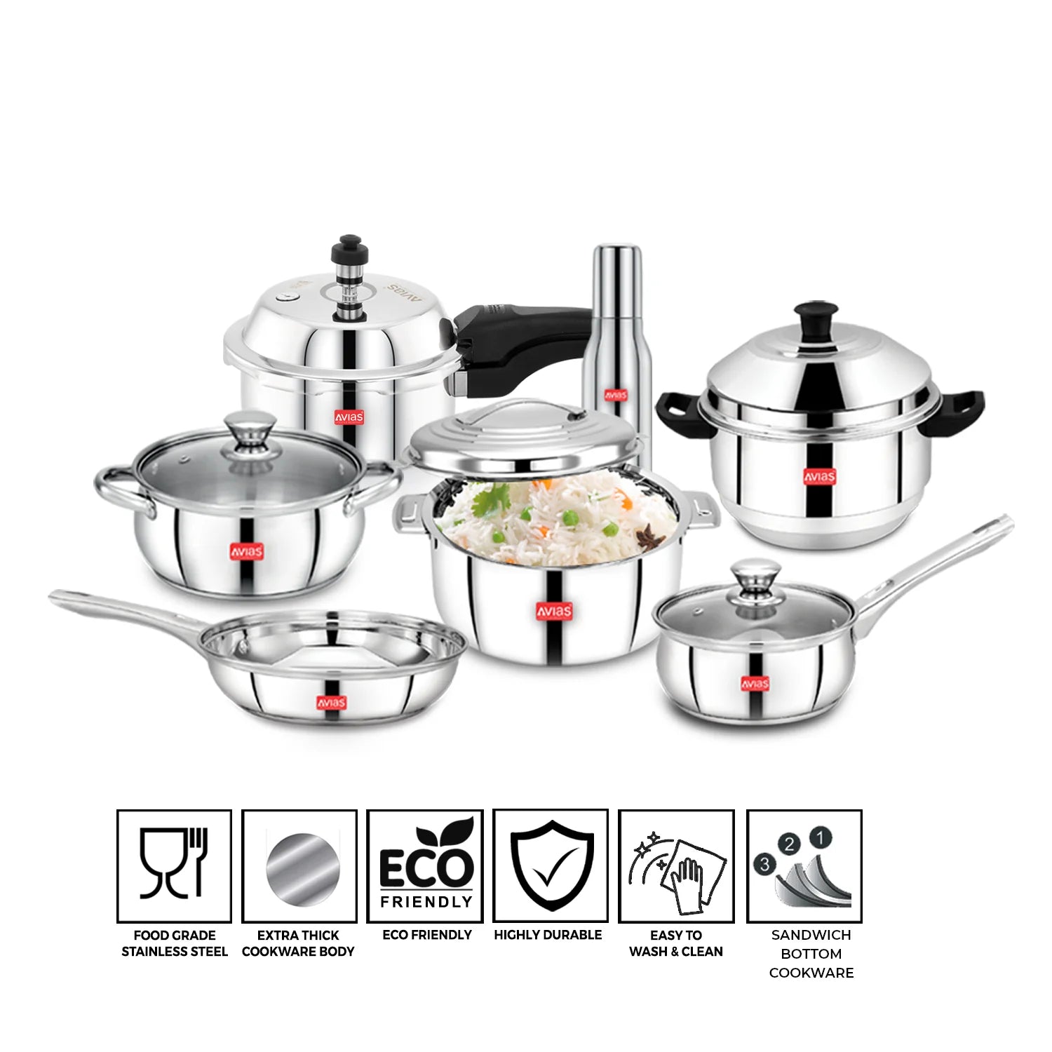 Avias Stainless Steel kitchenware/ cookware 7 PCS Kitchen set