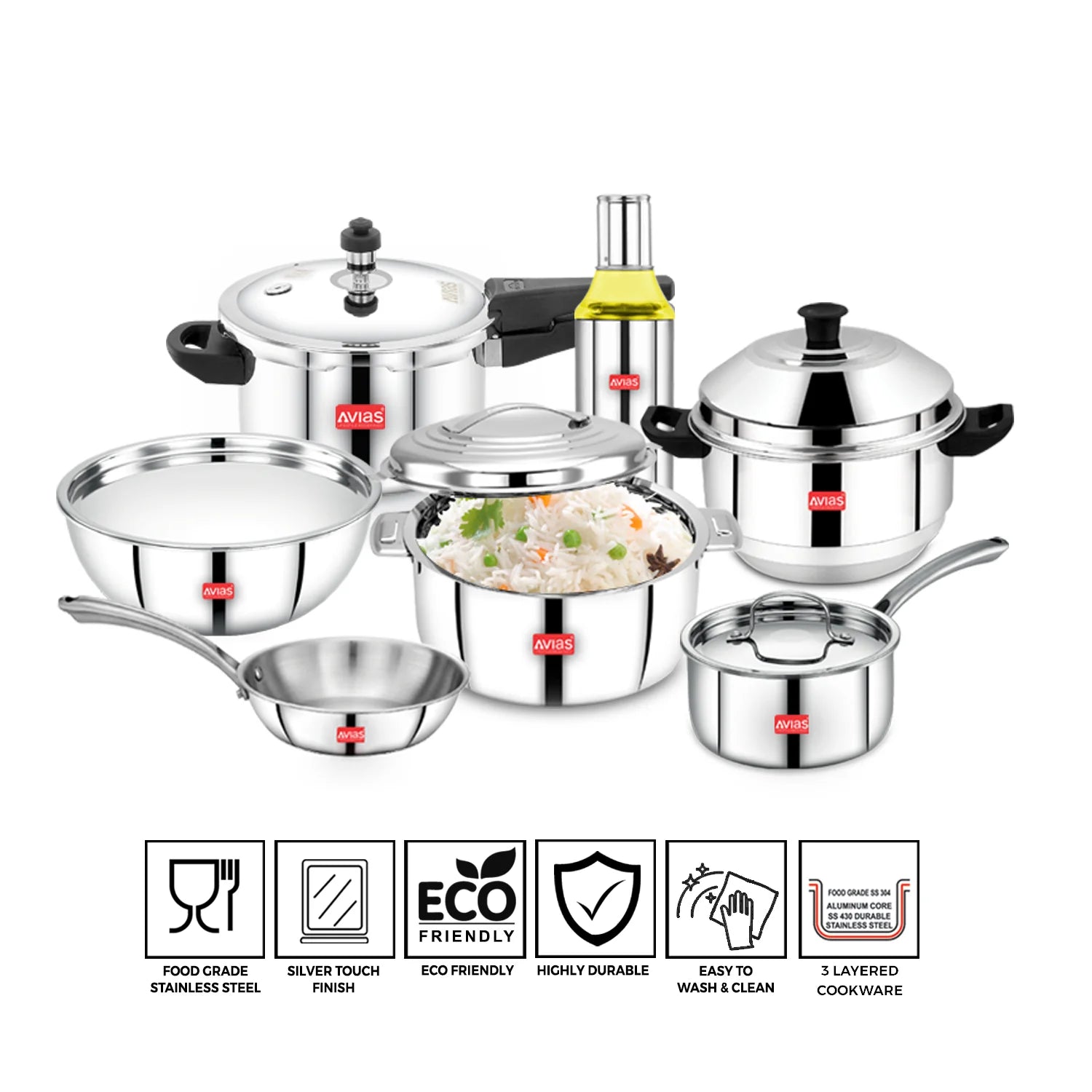 Avias Stainless Steel  kitchenware/ cookware 7 PCS Kitchen set 