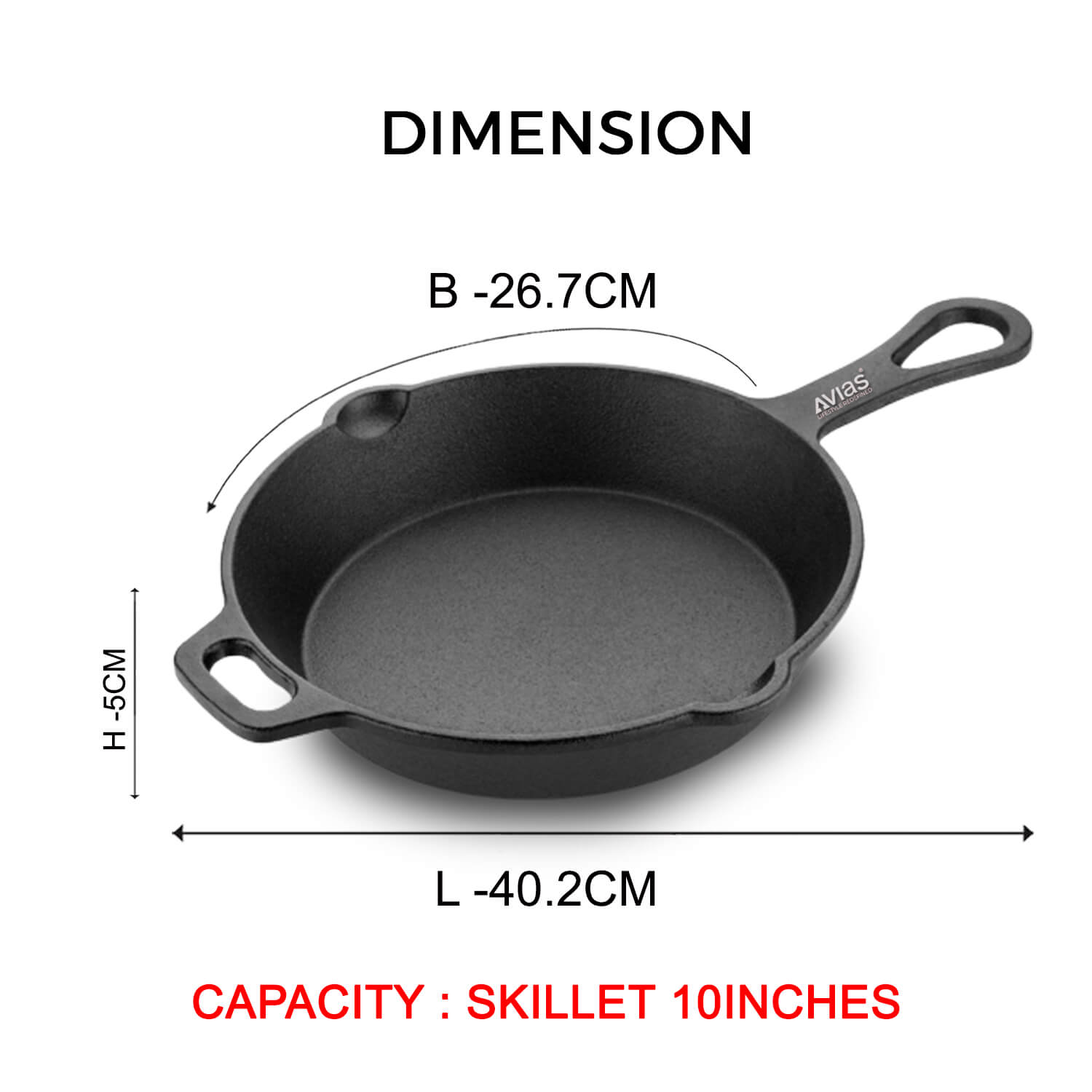 Cast Iron Deep Skillet Pan/ Iron Fry Pan/ Wrought Iron Frying Pan dimension Pre-Seasoned Cookware 