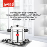 AVIAS stainless steel Idly cooker/ Idly maker/ Idly pot with Bakelite handles | Induction and gas stove base | 6 plates | 24 idlis