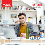 AVIAS Office Combo - Freshia H4 Lunch box & Premia SS Bottle 1000ml for office use