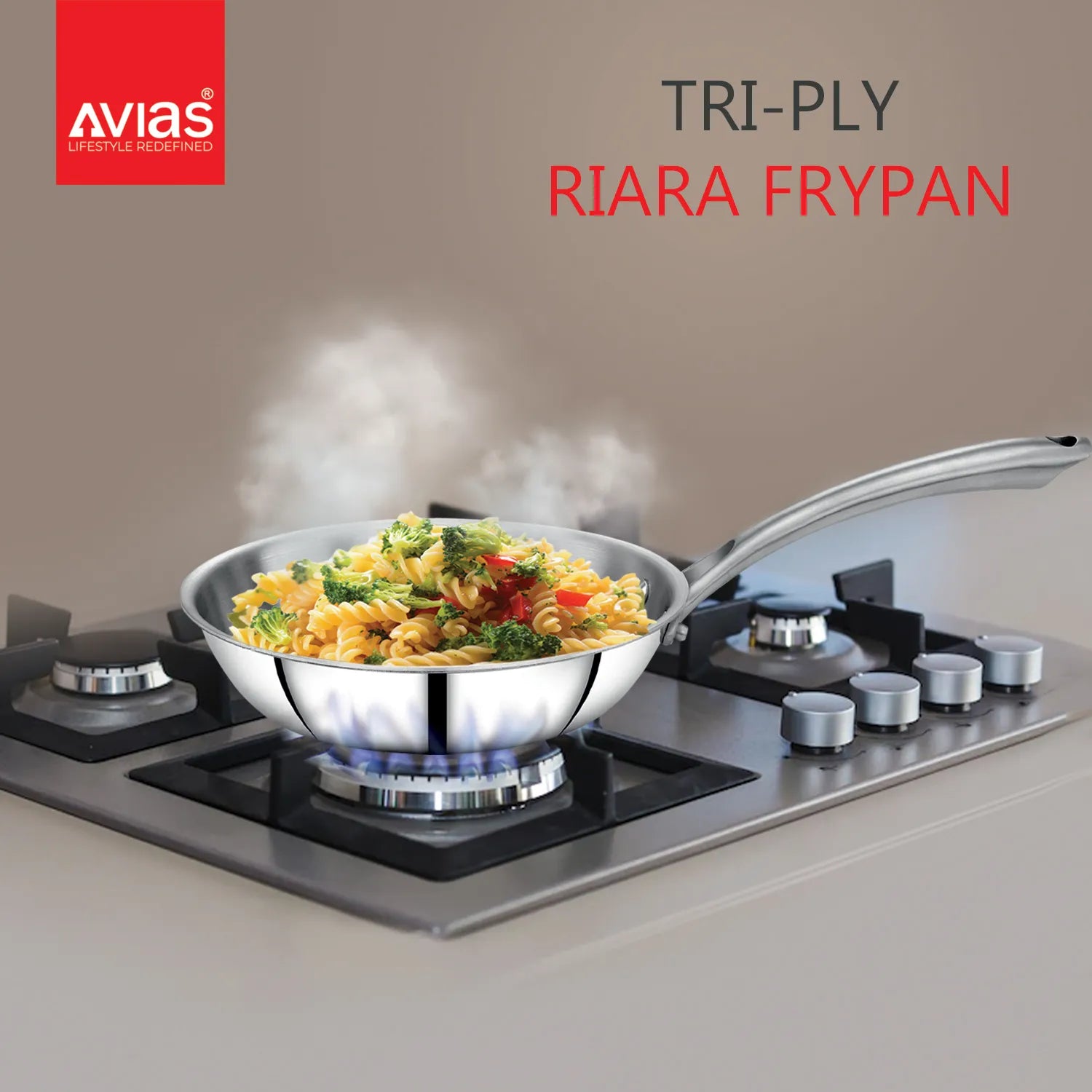 AVIAS Triply Combo III - Riara Frypan on stove 