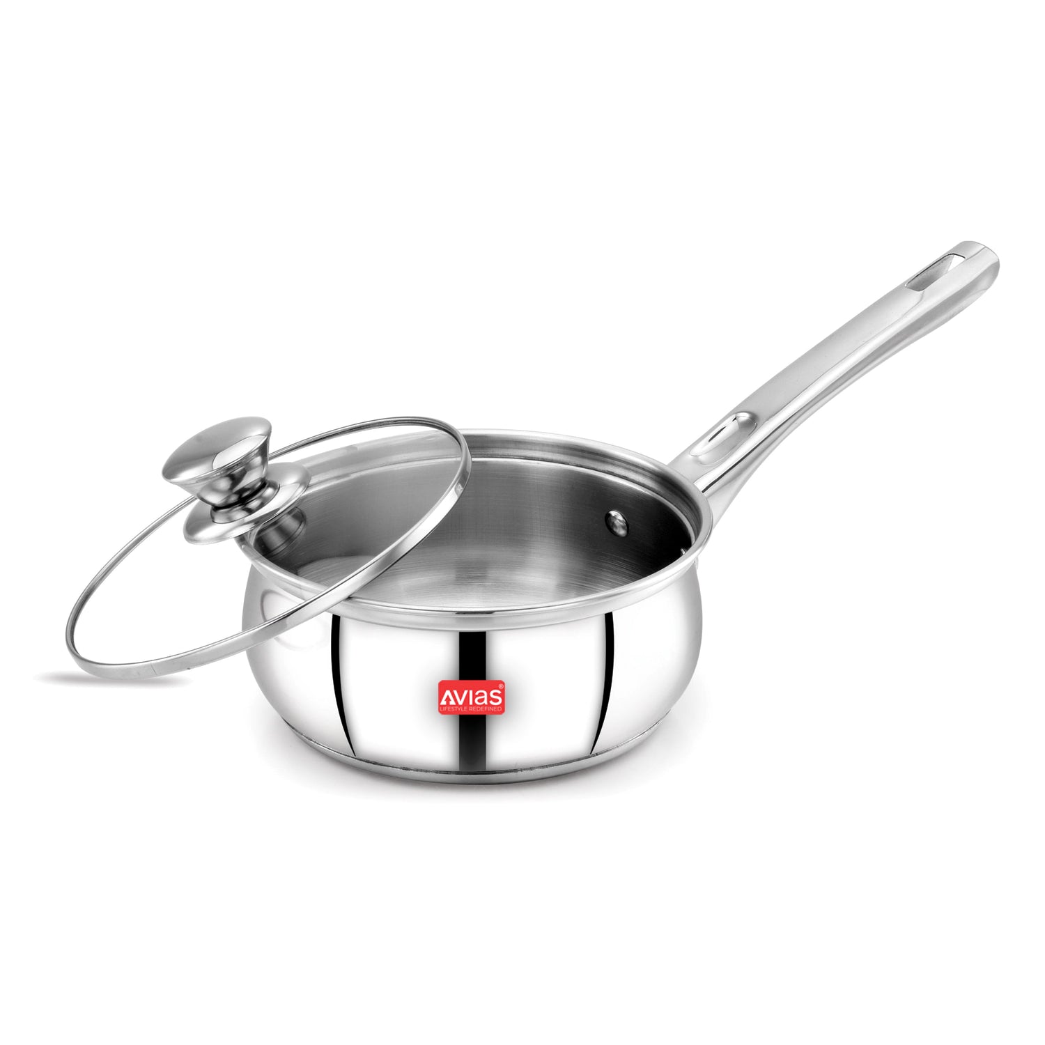 AVIAS Inox IB stainless Steel Saucepan with glass lid open