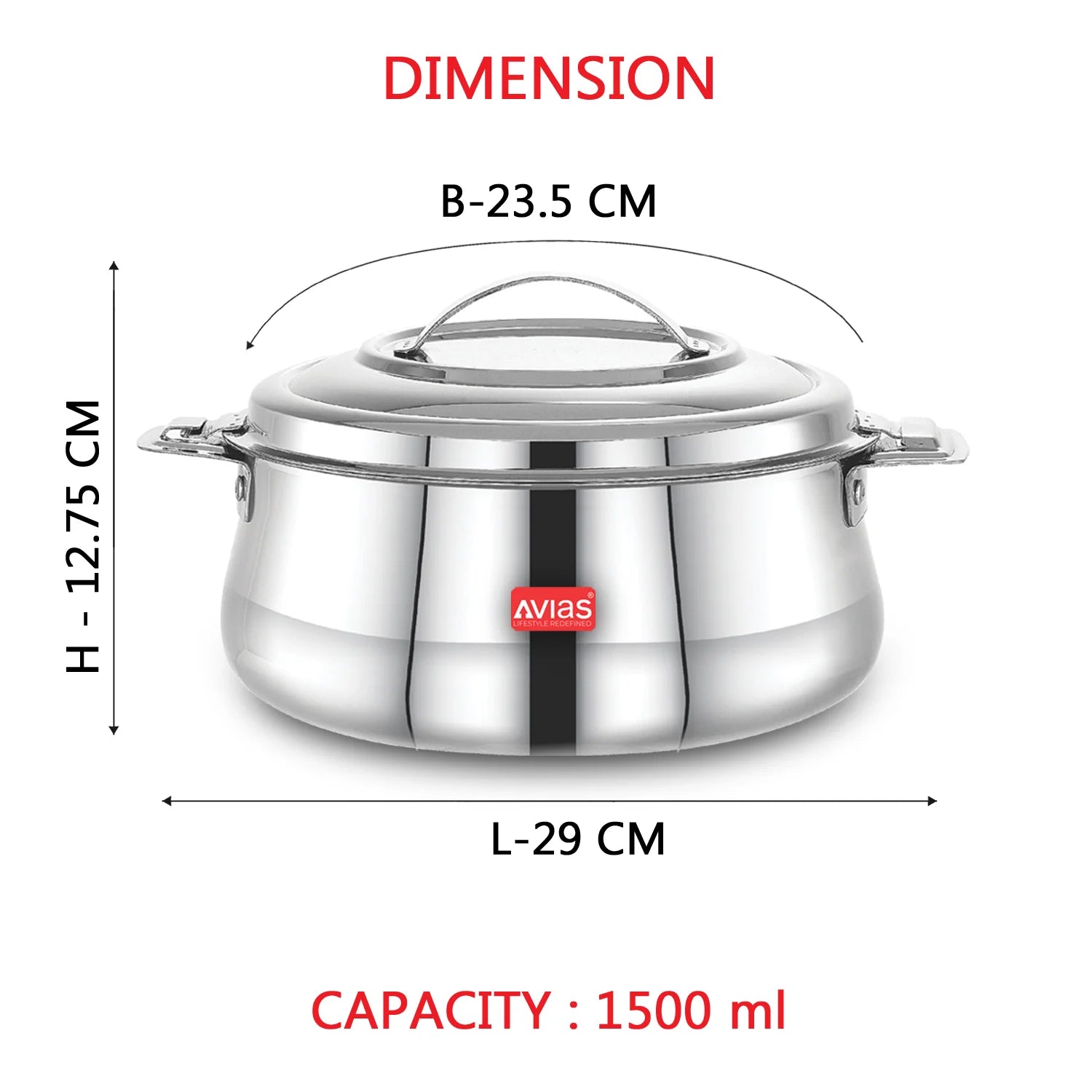 Riara Silver Premium Stainless steel casserole-1500ml