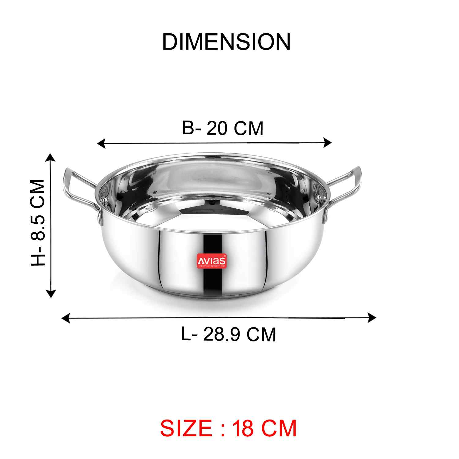 AVIAS Inox IB stainless steel kadai 18 cm