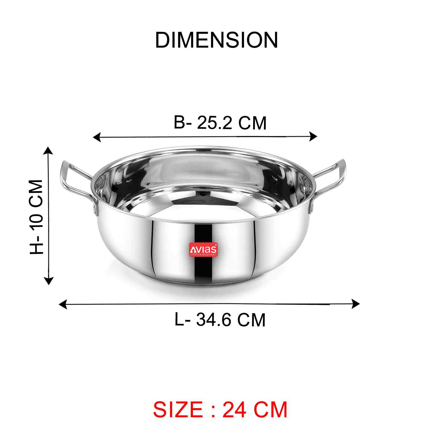 AVIAS Inox IB stainless steel kadai 24 cm