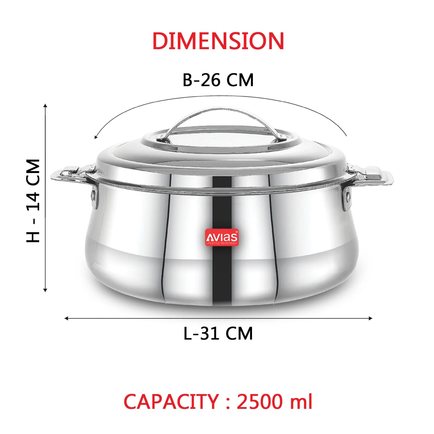 Riara Silver Premium Stainless steel casserole- 2500ml 