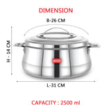Riara Silver Premium Stainless steel casserole- 2500ml 