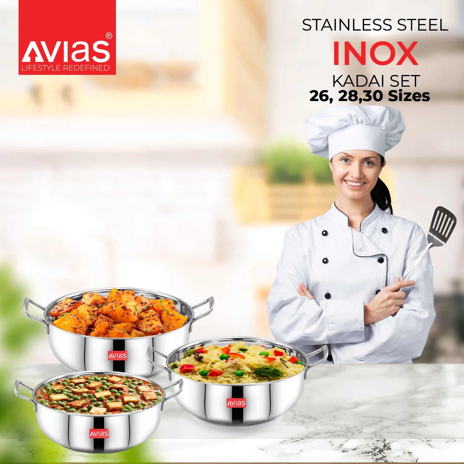 AVIAS Inox IB stainless steel kadai for ooking quality food in kitchen