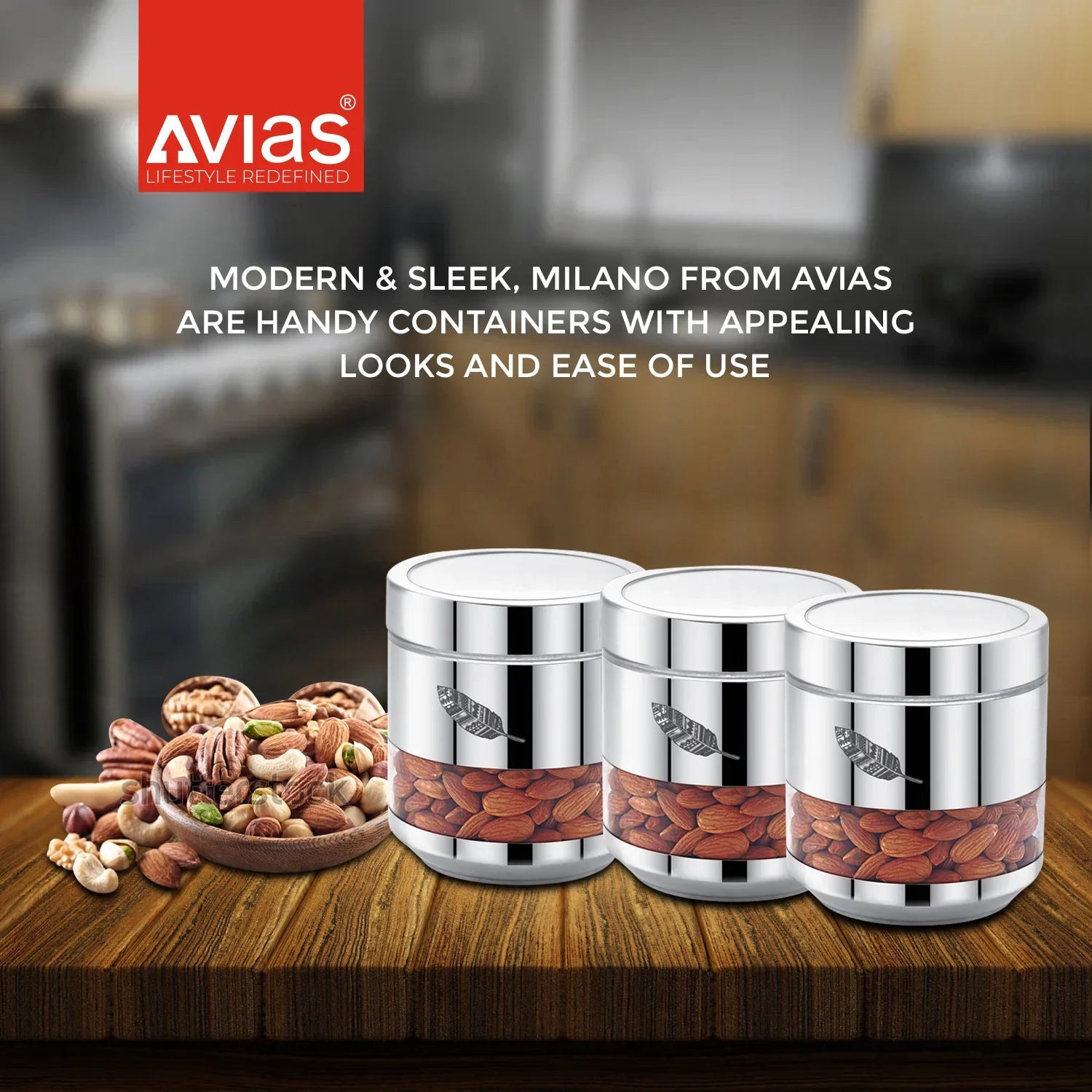 AVIAS Milano Stainless steel Canister set of 3