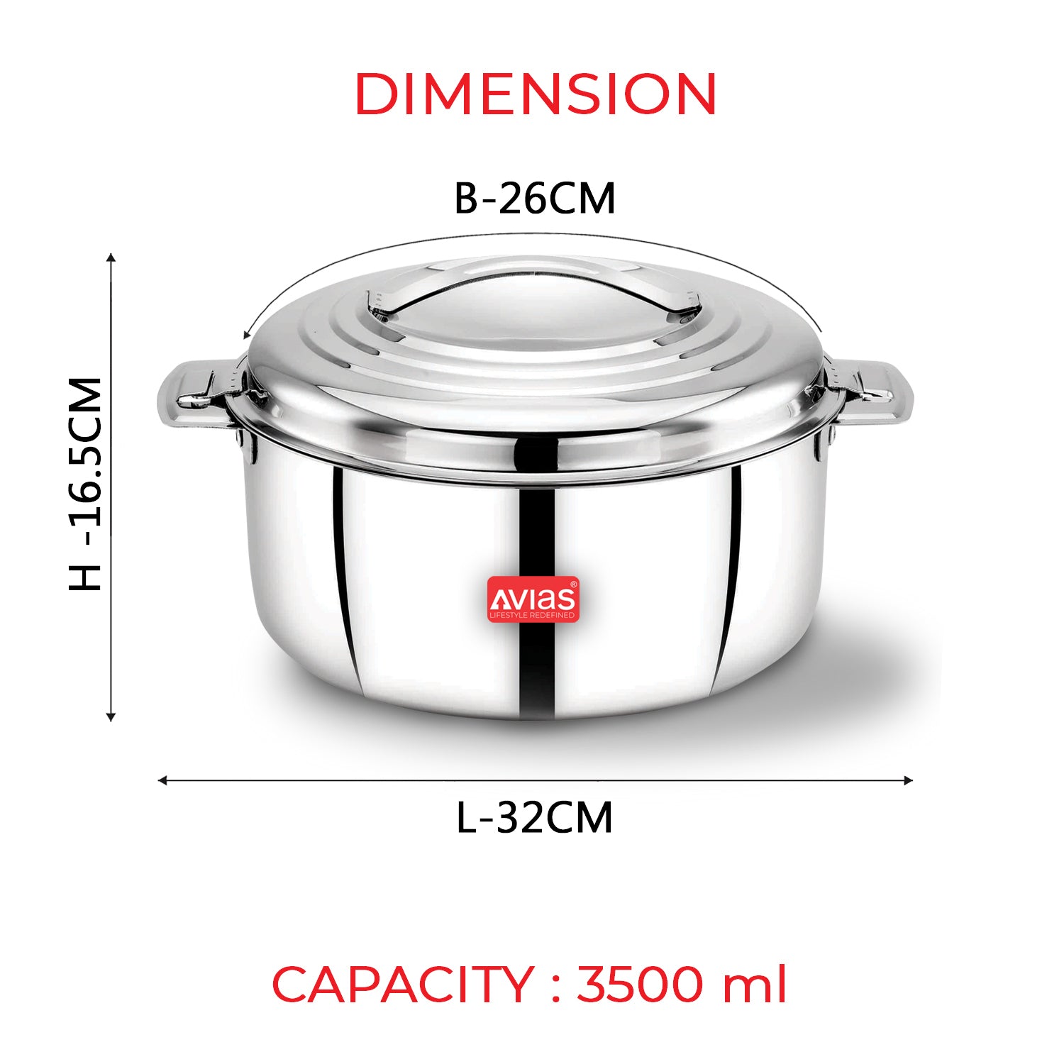 AVIAS Platina Premium Double wall insulated Stainless Steel Casserole/ Hotpot/ Chapati box/ Hot case with steel lid | Retains temperature | Twist lock | 1000ml /1500ml / 2500ml/3500/5000/7500 - Silver