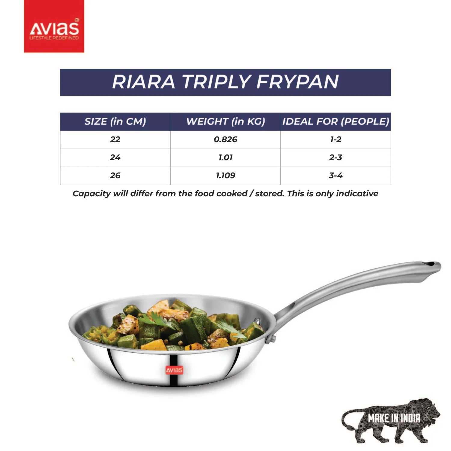 AVIAS Riara premium stainless steel Triply Fry pan/ skillet