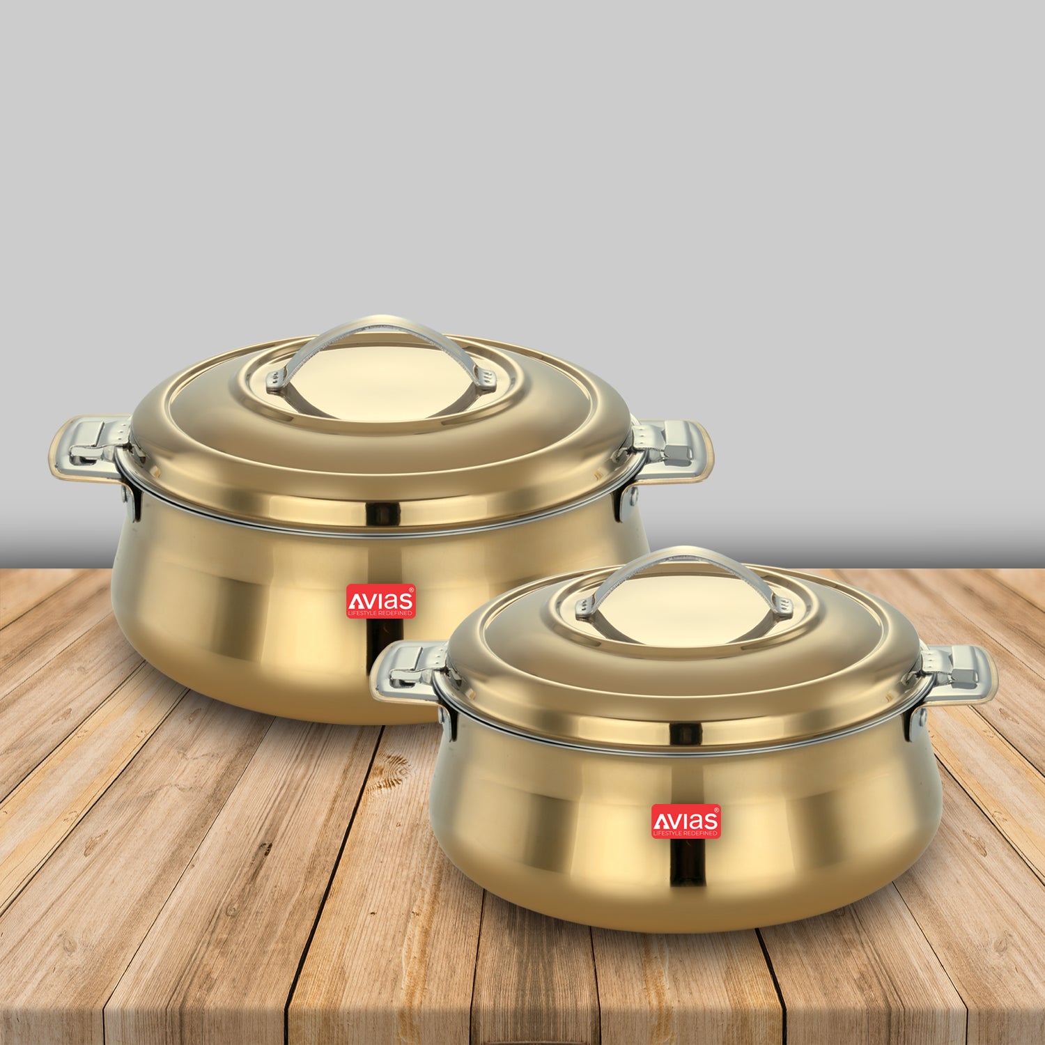 AVIAS Riara Gold Premium Stainless steel casserole/ hotpot/ hot case with twist lock with sturdly side handles