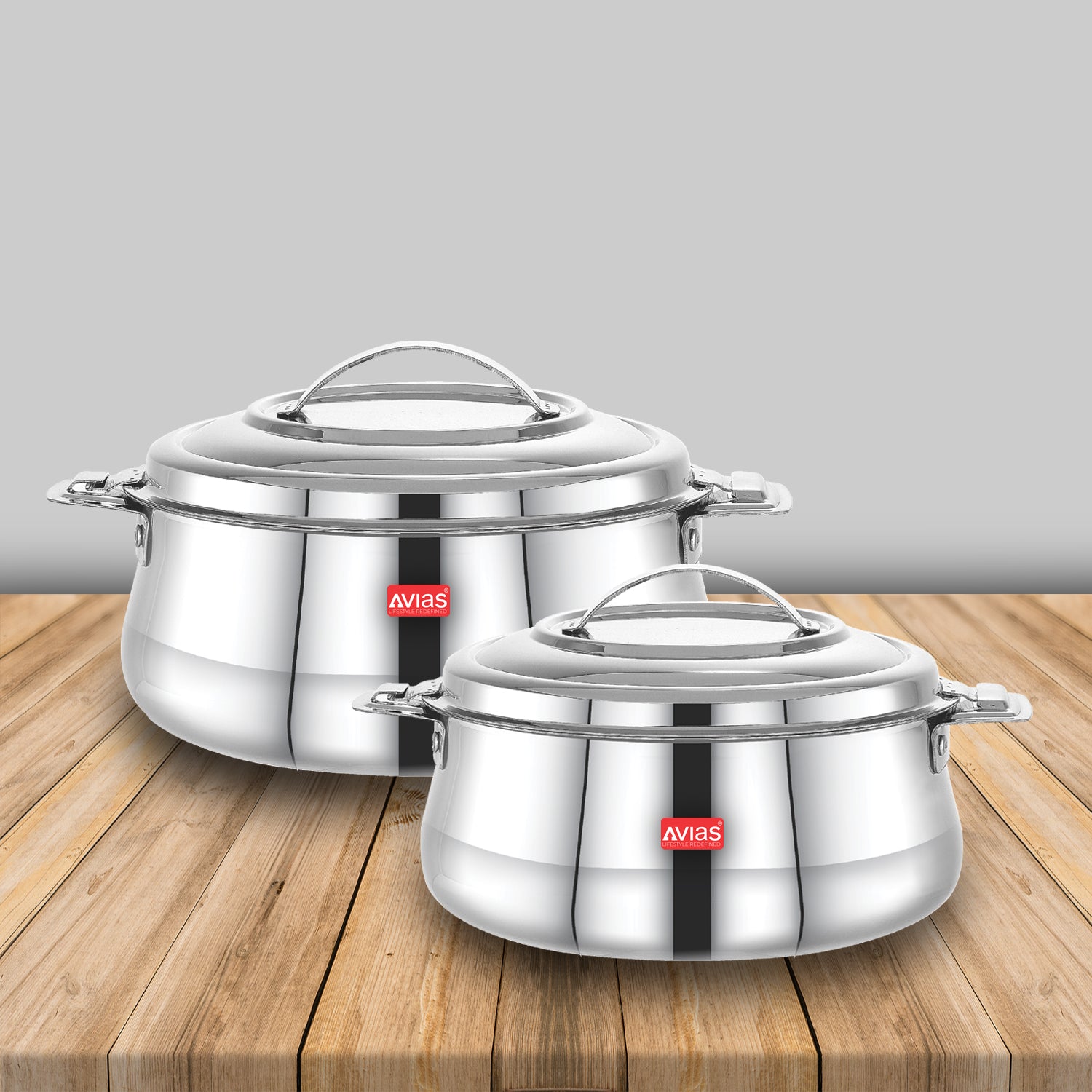 AVIAS Riara Silver Premium Stainless steel casserole/ hotpot/ hot case with twist lock with sturdly side handles