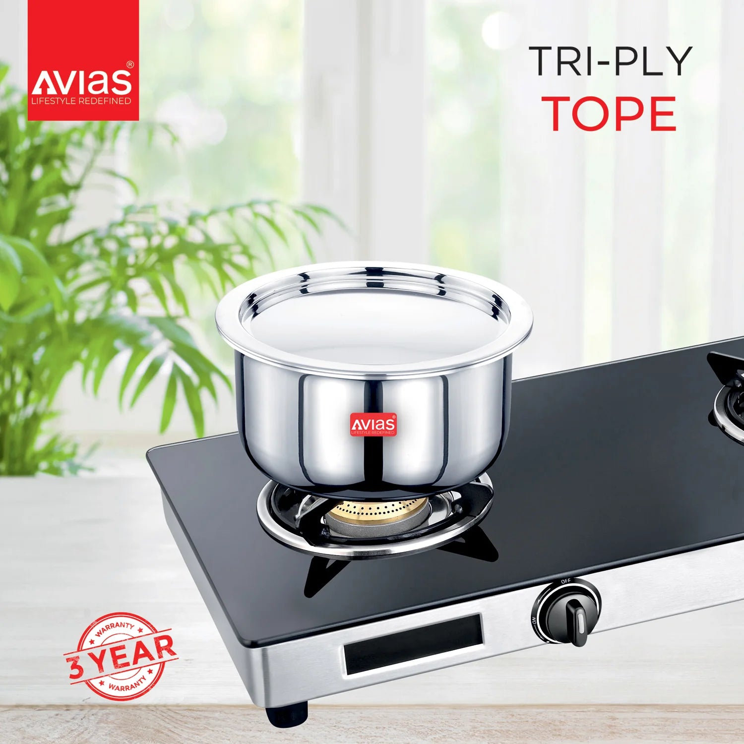 AVIAS Riara premium stainless steel Triply Tope on stove