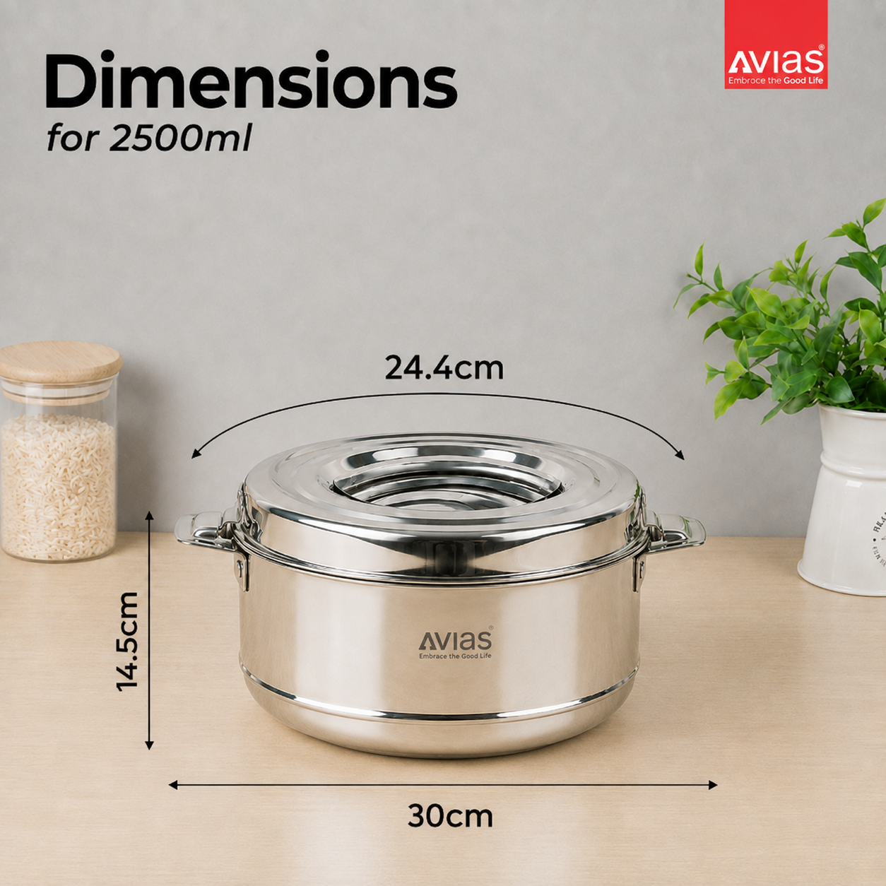Avias Astra Stainless Steel Insulated Casserole / Hotpot | Double Wall | Gift Set of 3 | 1L,1.5L,2.5L