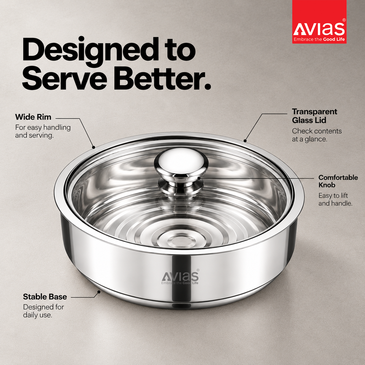 Avias Festiva Stainless Steel Roti Server Casserole | Double Wall PUF Insulated | 1500ml–2500ml