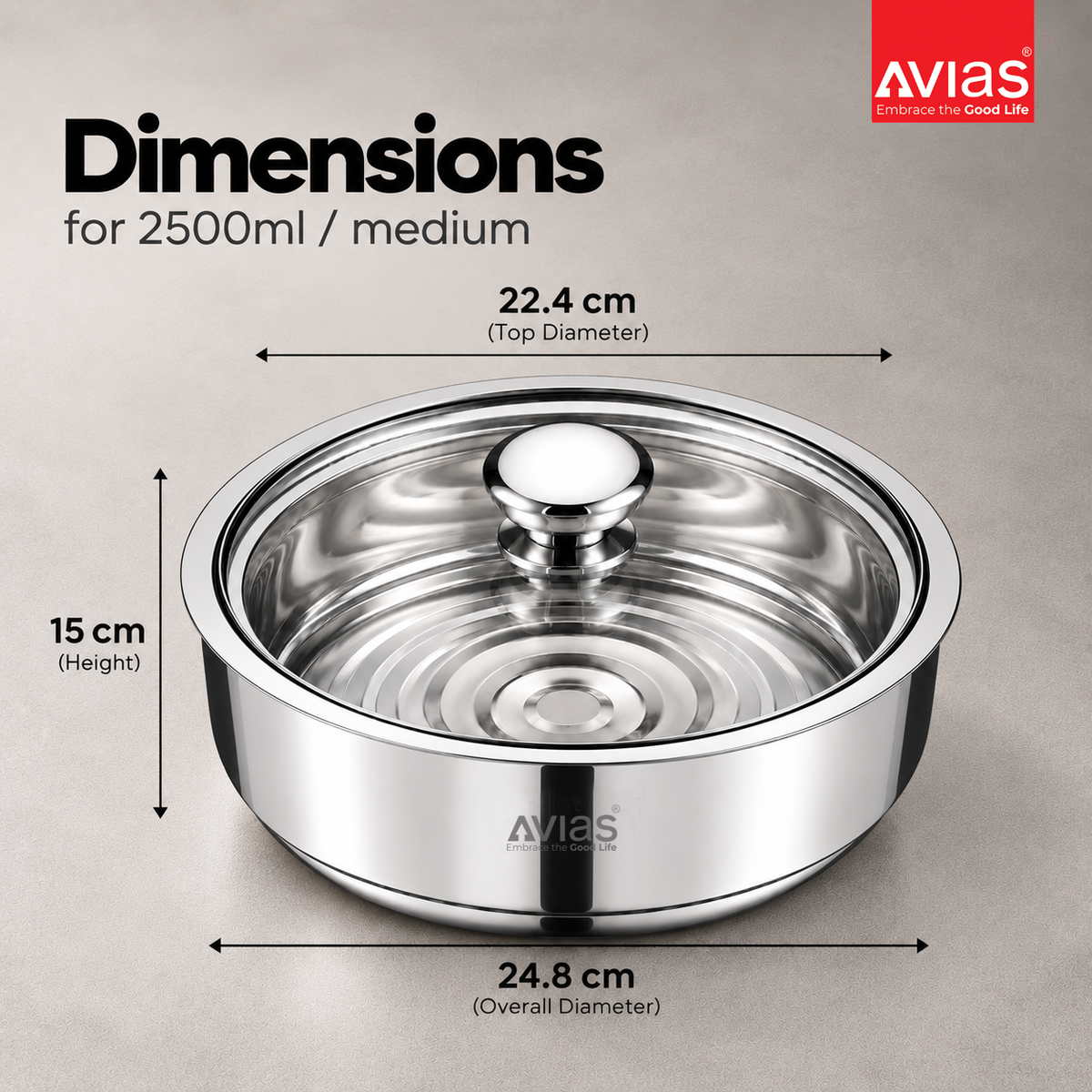 Avias Festiva Stainless Steel Roti Server Casserole | Double Wall PUF Insulated | 1500ml–2500ml