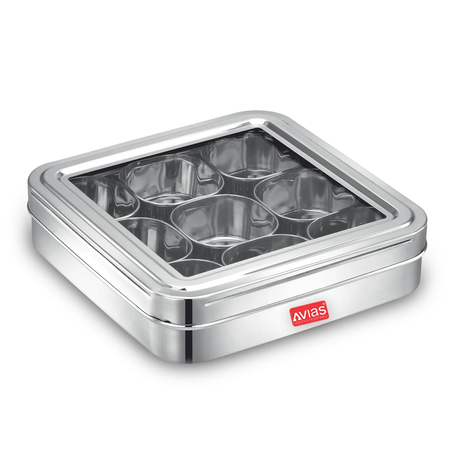 AVIAS 9 Square Stainless Steel Spice Box Masala Dabba Avias world