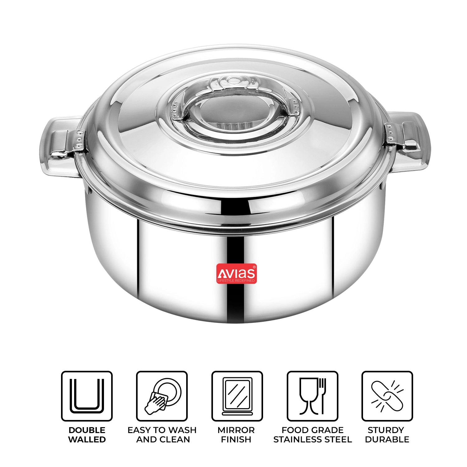 AVIAS Avistar double wall insulated stainless steel casserole features