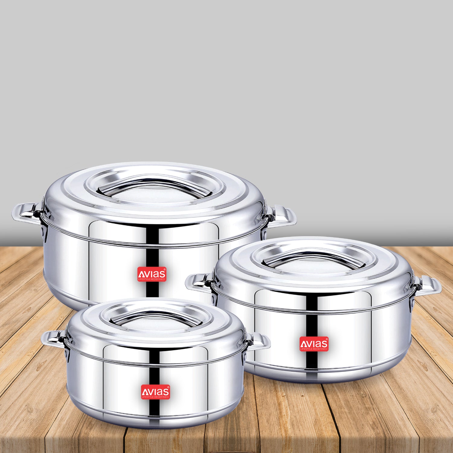 AVIAS Astra Casserole/Hotpot | Highly durable & odor free | Double wall insulated | Firm twist lock | Sturdy side handles | set of 3-1000 ml / 1500 ml / 2500 ml