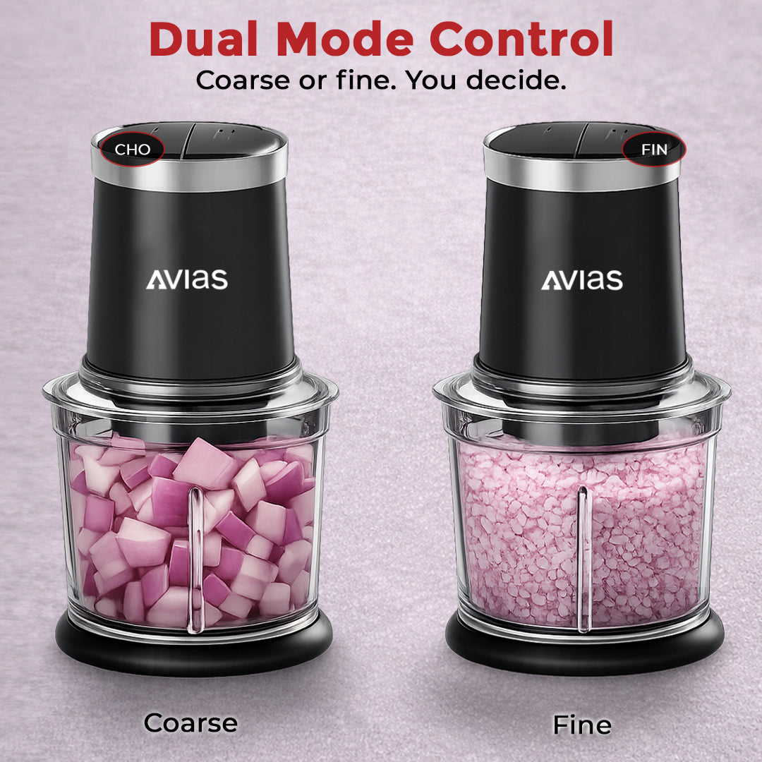 AVIAS Avismart Electric Vegetable Chopper for Kitchen with 2 Speed Modes, 300 Watts Copper Motor, 900 ML | 4 Stainless Steel Blades to Chop Vegetables, Nuts | 2 Years Warranty (Black)