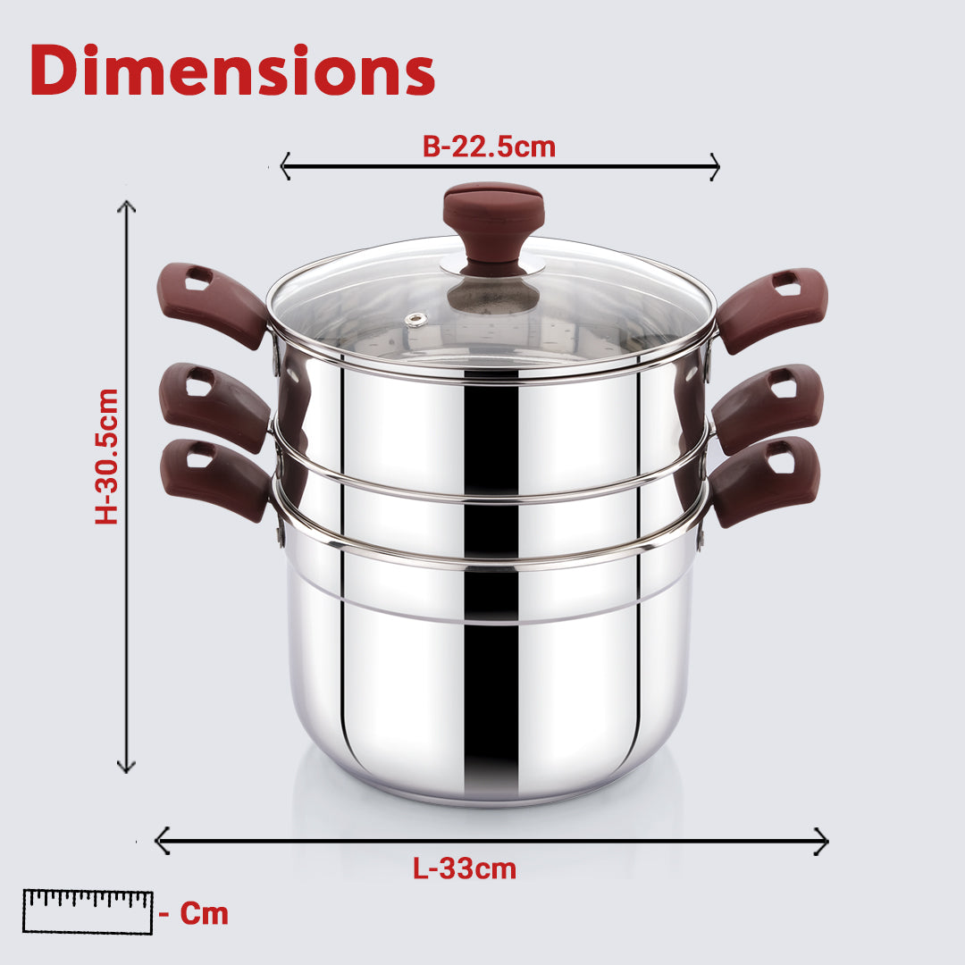Avias Kitchen Pro Multipurpose Cookpot with Glass Lid Included Steamer, Strainer and 4 Idly Plates (16 Idlies) for Easy Cooking, Triply Bottom