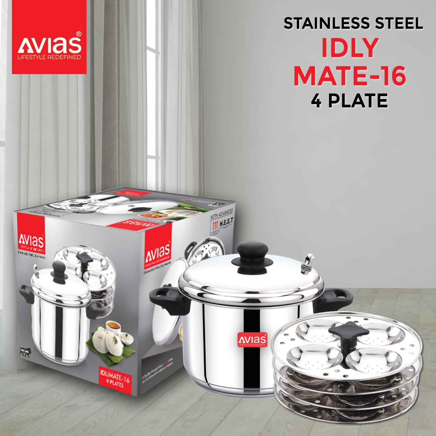 New Avias Idlimate IB Stainless Steel Idli Cooker | 4 Plate/ 16 Idlis | Idly maker with Bakelite handles | Induction and gas stove base