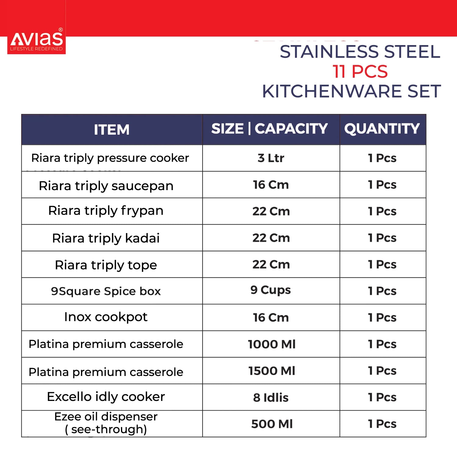 Best Stainless Steel Kitchenware sets 11 Pieces size and quantity