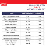 Best Stainless Steel Kitchenware sets 11 Pieces size and quantity