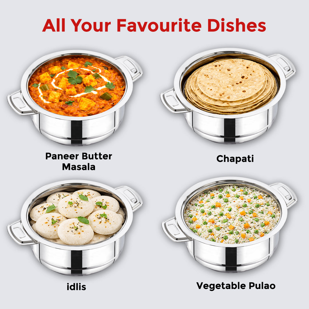 Avias Astra Plus Stainless Steel Insulated Casserole / Hotpot | Double Wall | Gift Set of 3 | 1L,1.5L,2.5L