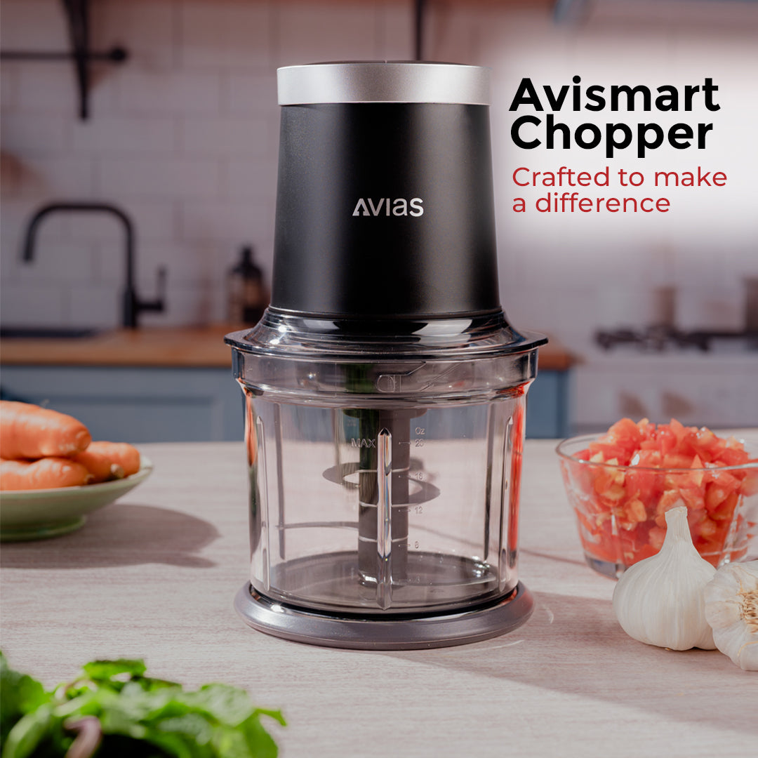 AVIAS Avismart Electric Vegetable Chopper for Kitchen with 2 Speed Modes, 300 Watts Copper Motor, 900 ML | 4 Stainless Steel Blades to Chop Vegetables, Nuts | 2 Years Warranty (Black)