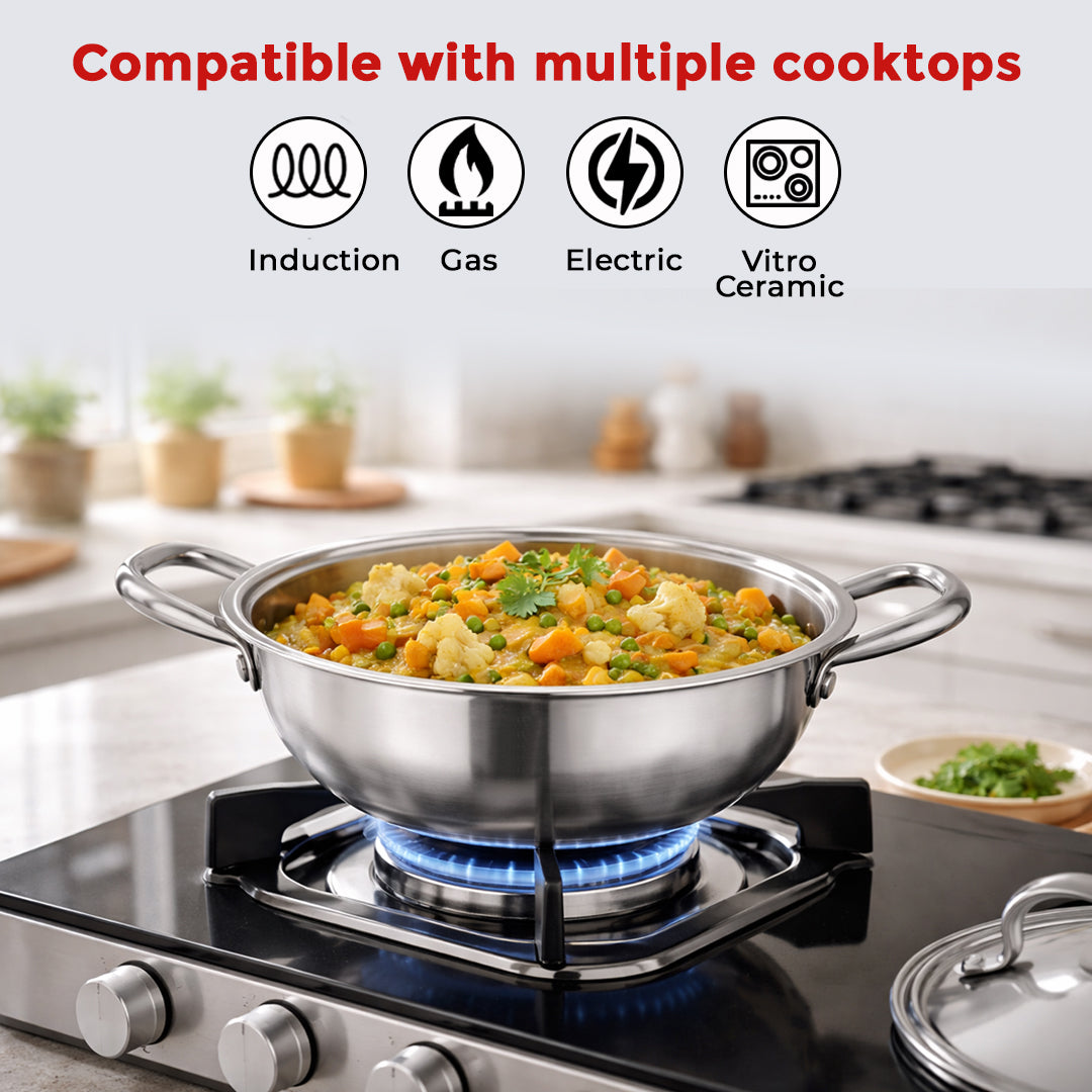 Avias Trivera Triply Stainless Steel Cookware Set | 4 Pc | Kadai + Frypan + Saucepan | SS Lid