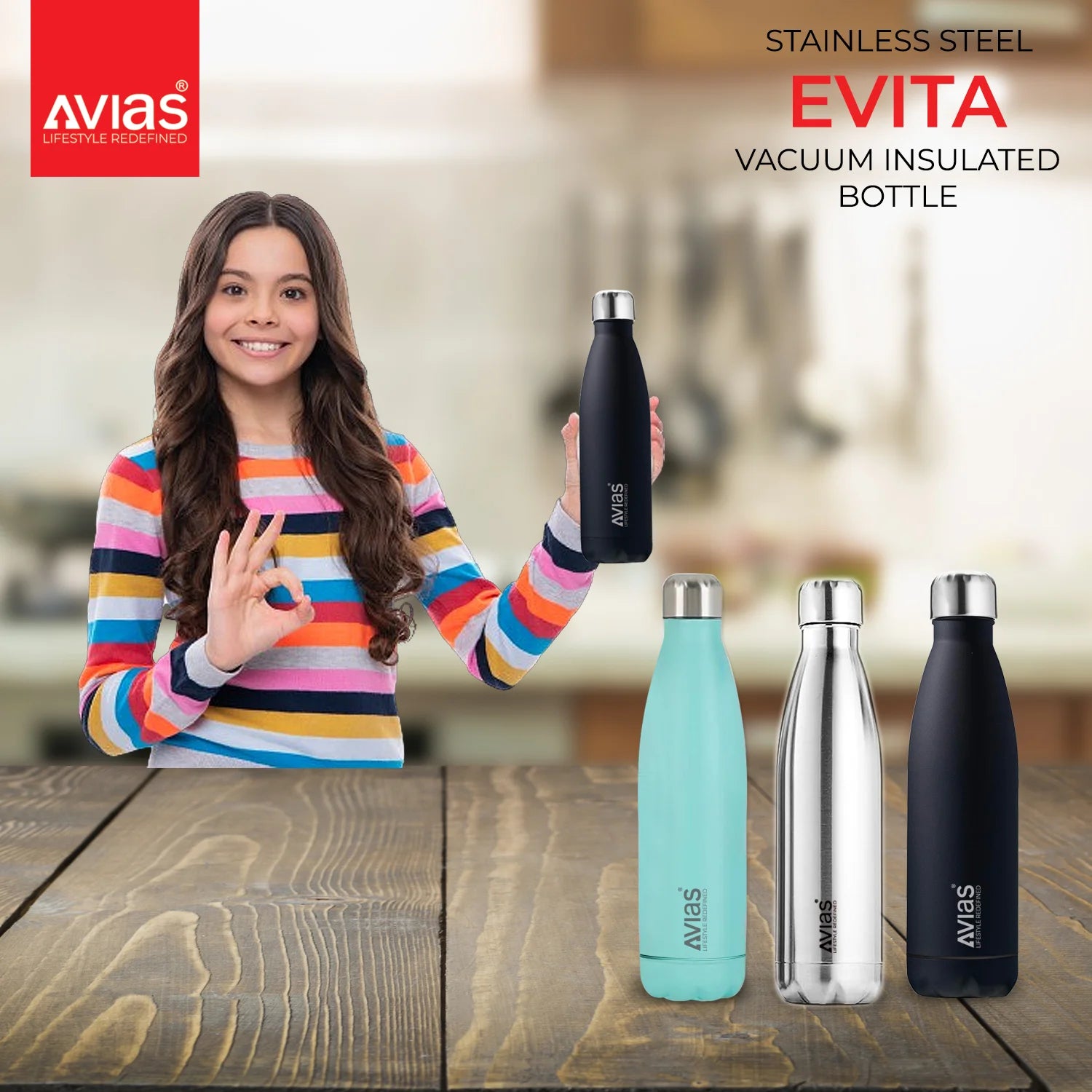 Evita premium stainless steel Vacuum Insulated Flask Water Bottle for kids and adults