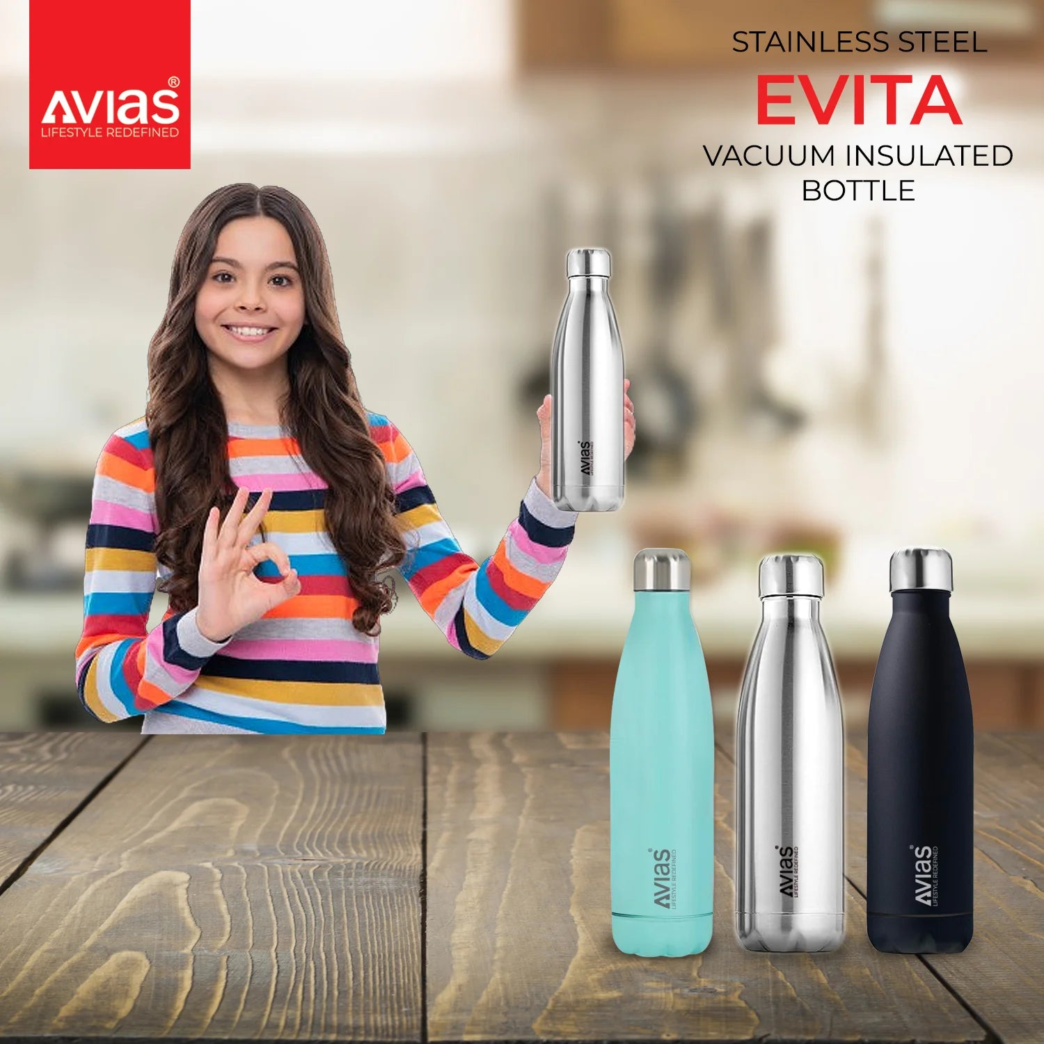 Evita premium stainless steel Vacuum Insulated Flask Water Bottle for kids and adults