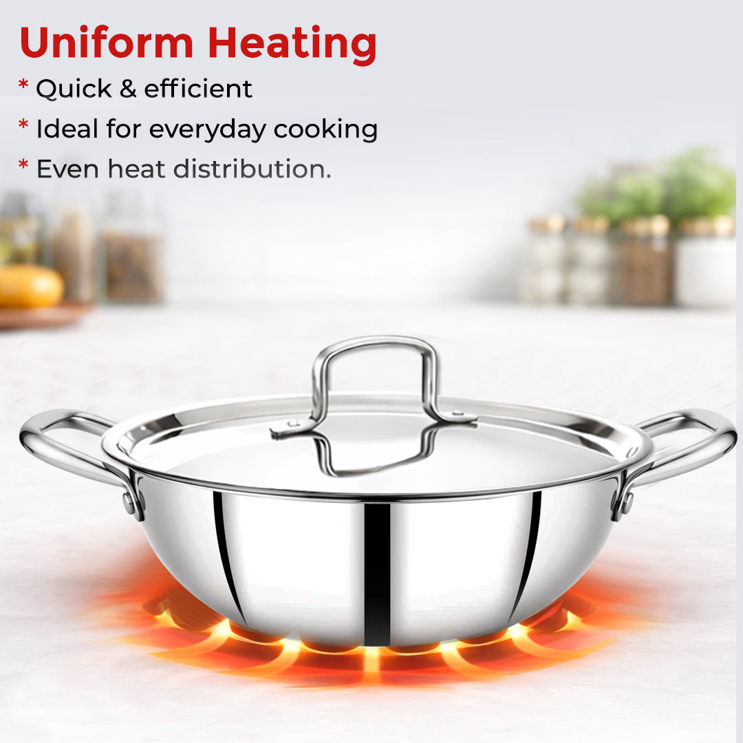 Avias Trivera Triply Stainless Steel Cookware Set | 4 Pc | Kadai + Frypan + Saucepan | SS Lid