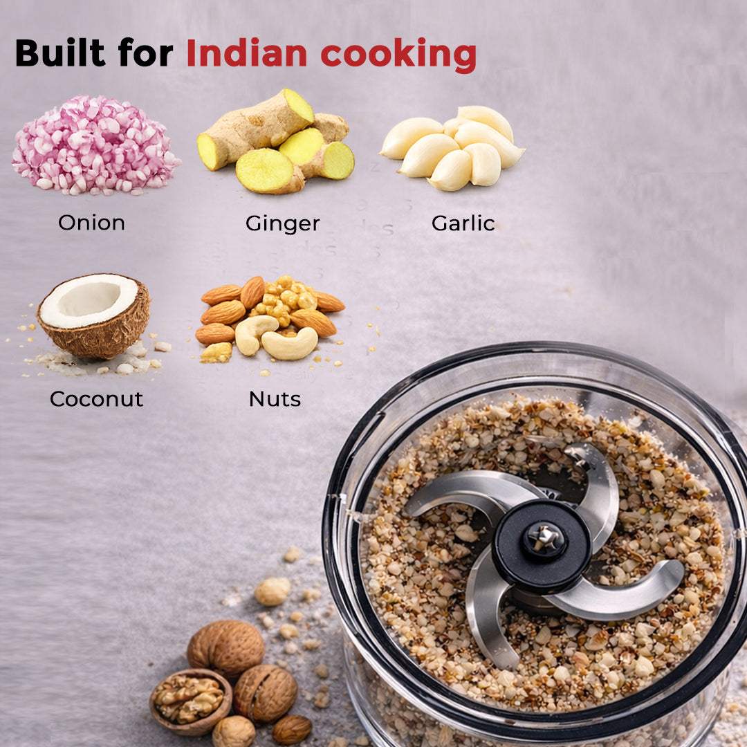 AVIAS Avismart Electric Vegetable Chopper for Kitchen with 2 Speed Modes, 300 Watts Copper Motor, 900 ML | 4 Stainless Steel Blades to Chop Vegetables, Nuts | 2 Years Warranty (Black)