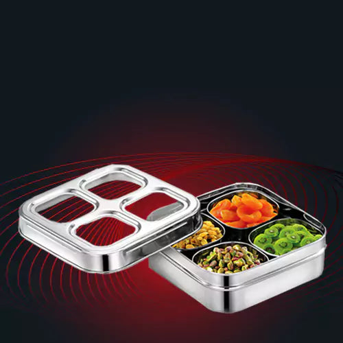 4 square compartment dry fruit and spice box