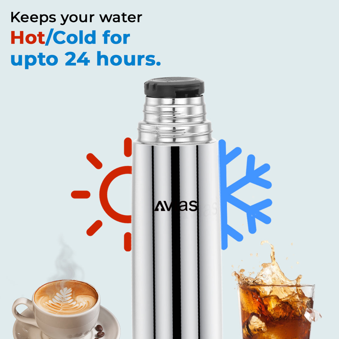 AVIAS Traveller Flask | Stainless steel | Odor free and highly durable | Heat retention\copper coating| leak proof lid