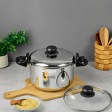 Avias Stainless Steel Strainer Pot 3.7L | Built-in Strainer + Glass Lid | Induction Compatible