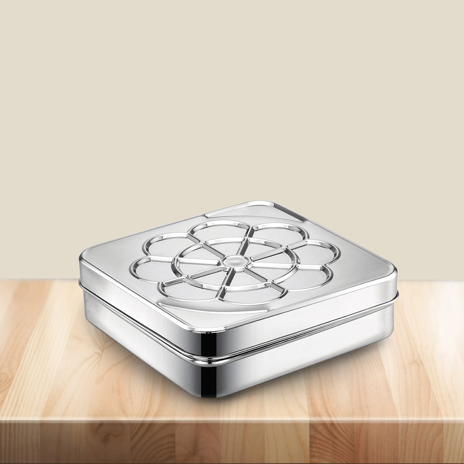 AVIAS Flora 9 square premium quality stainless steel dryfruit cum spice box with SS lid